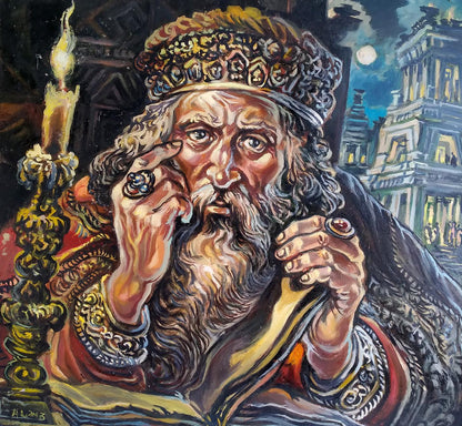 Oil painting of sage behind book by Alexander Arkadievich Litvinov