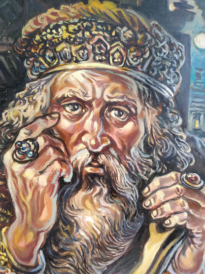 Oil painting of sage behind book by Alexander Arkadievich Litvinov
