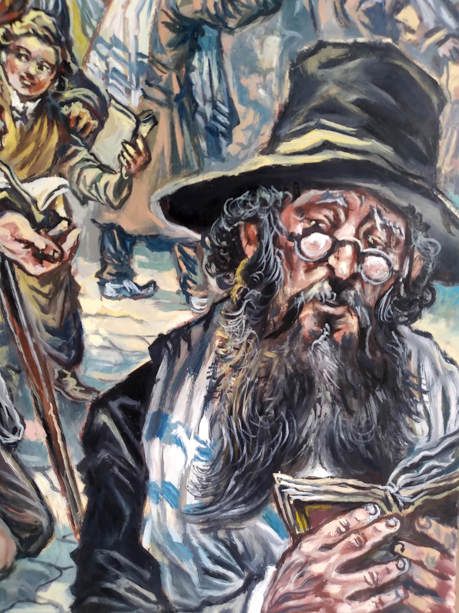 Oil painting On the Square by Alexander Arkadievich Litvinov elderly man