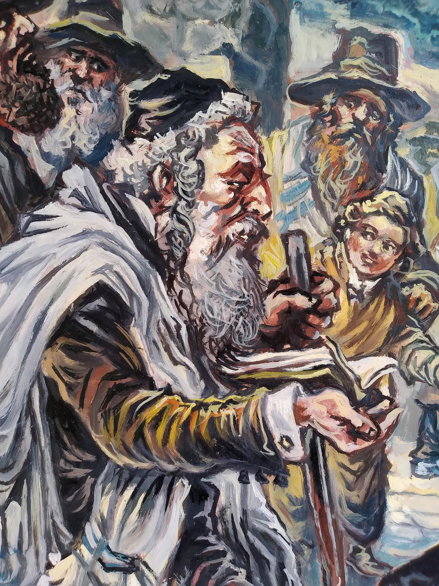 Oil painting On the Square by Alexander Arkadievich Litvinov with bearded figure