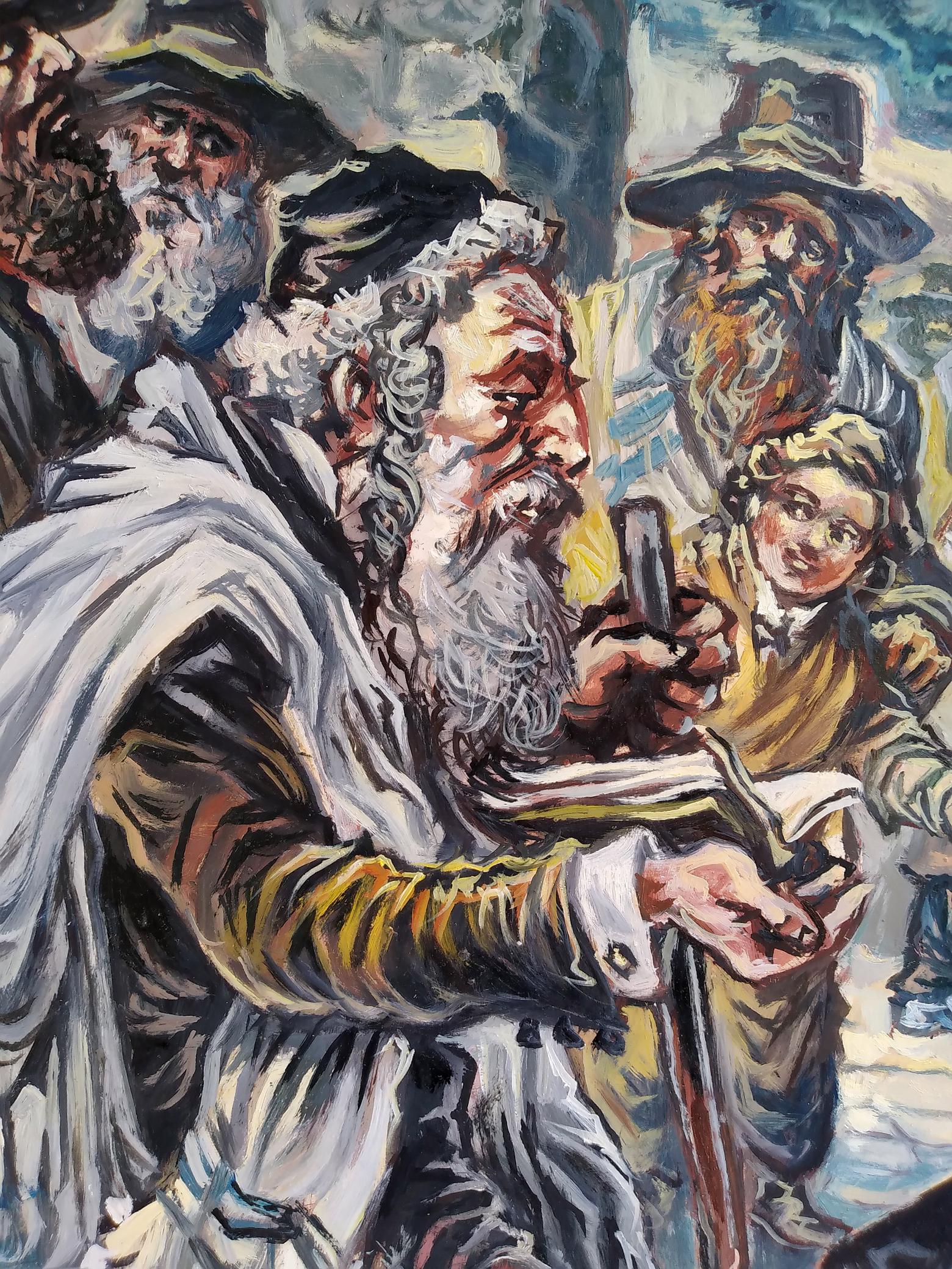 Oil painting On the Square by Alexander Arkadievich Litvinov with bearded figure