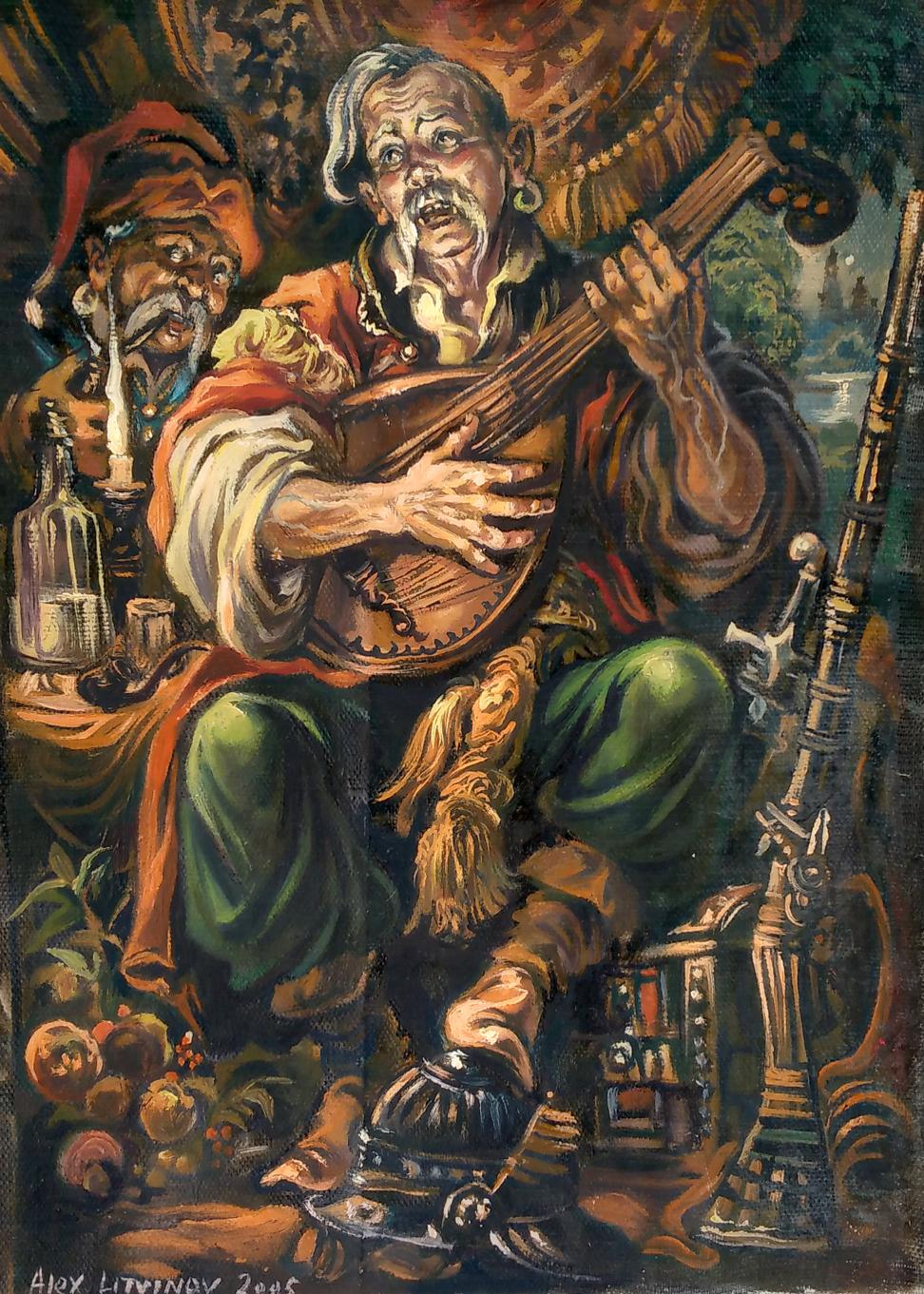 Oil painting of two Cossacks by Alexander Arkadievich Litvinov