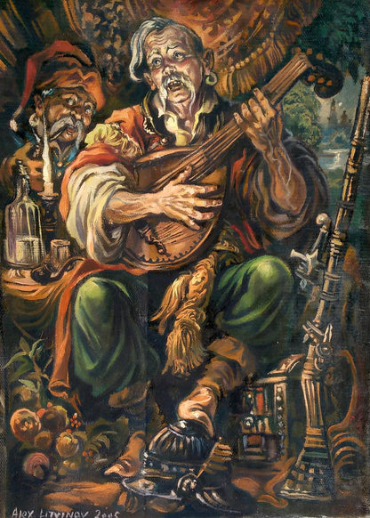 Oil painting of two Cossacks by Alexander Arkadievich Litvinov