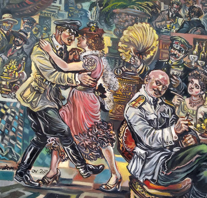 Vibrant 1920s dance scene oil painting by Alexander Arkadievich Litvinov