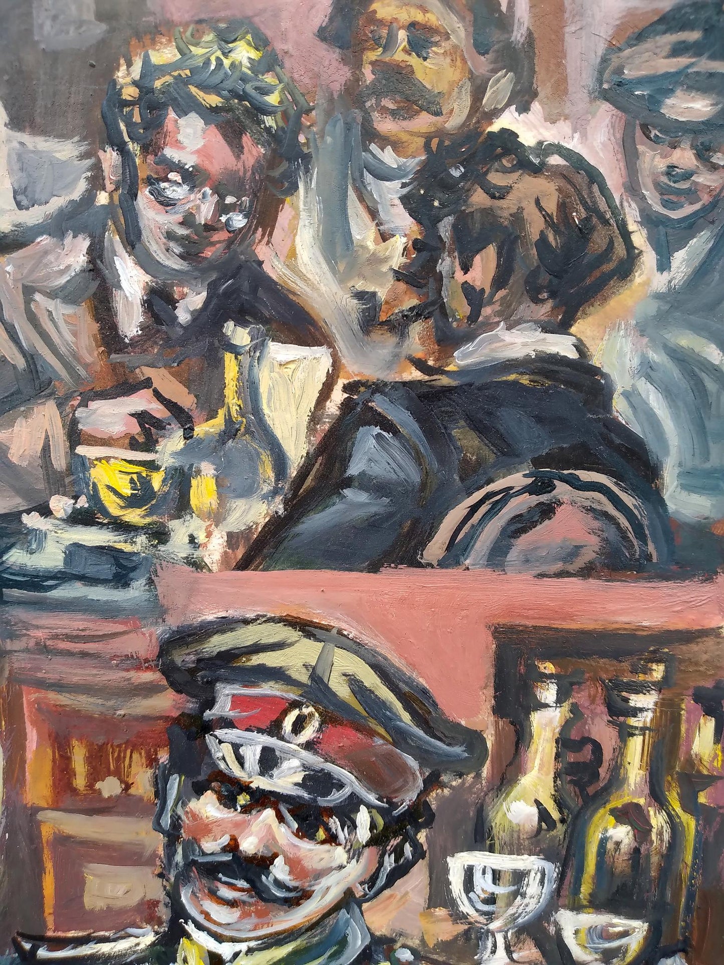 Vibrant expressionistic oil painting Officers in the Restaurant by Alexander Arkadievich Litvinov
