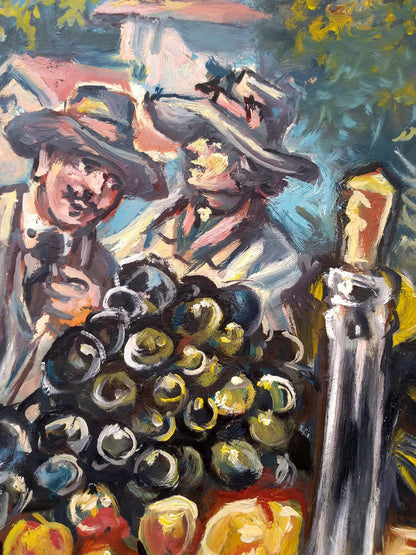 Oil painting by Alexander Arkadievich Litvinov of glamor girls amid grapes