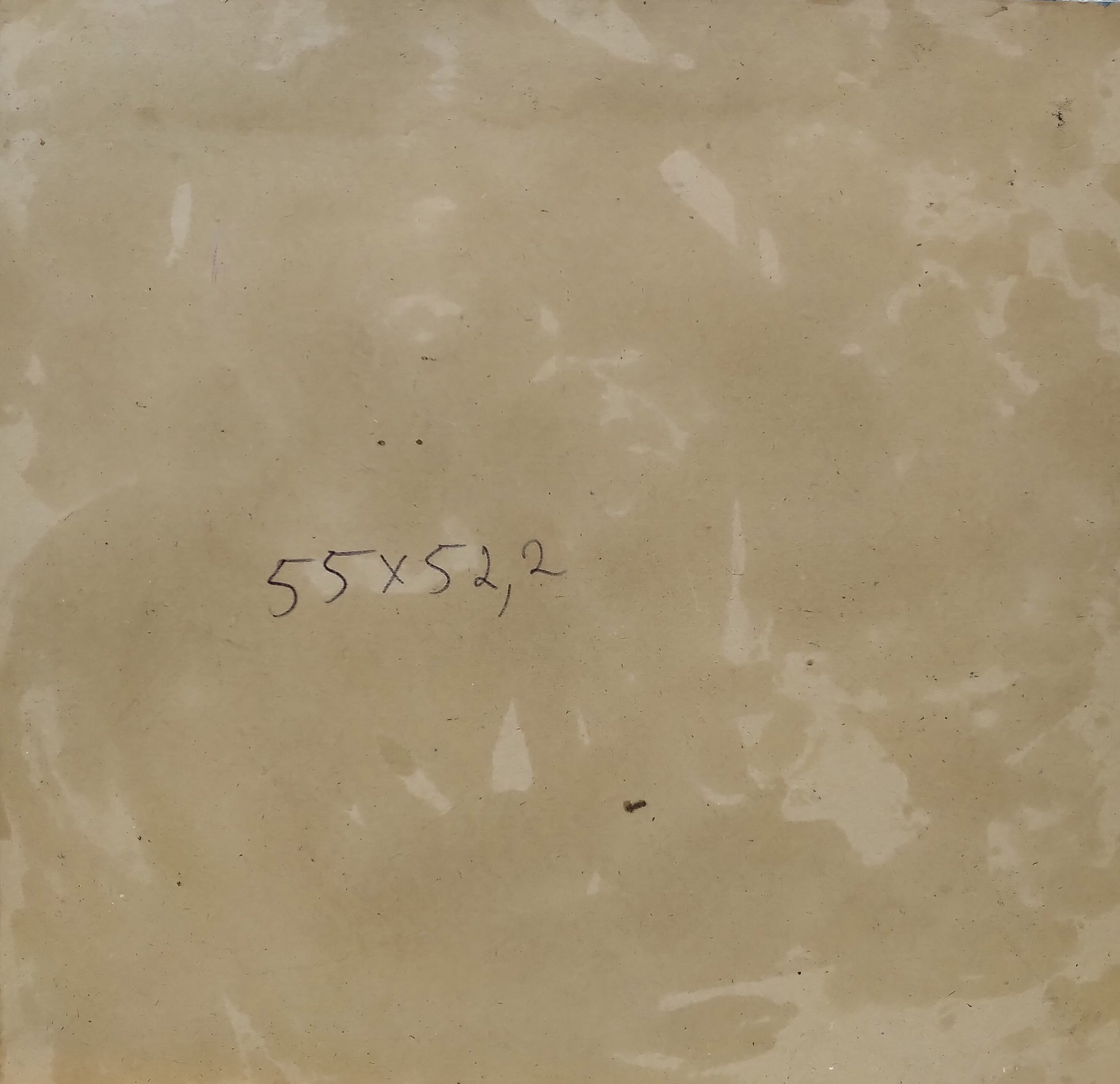 Back of beige marble tile with veining, measurement mark, Litvinov glamor girl painting