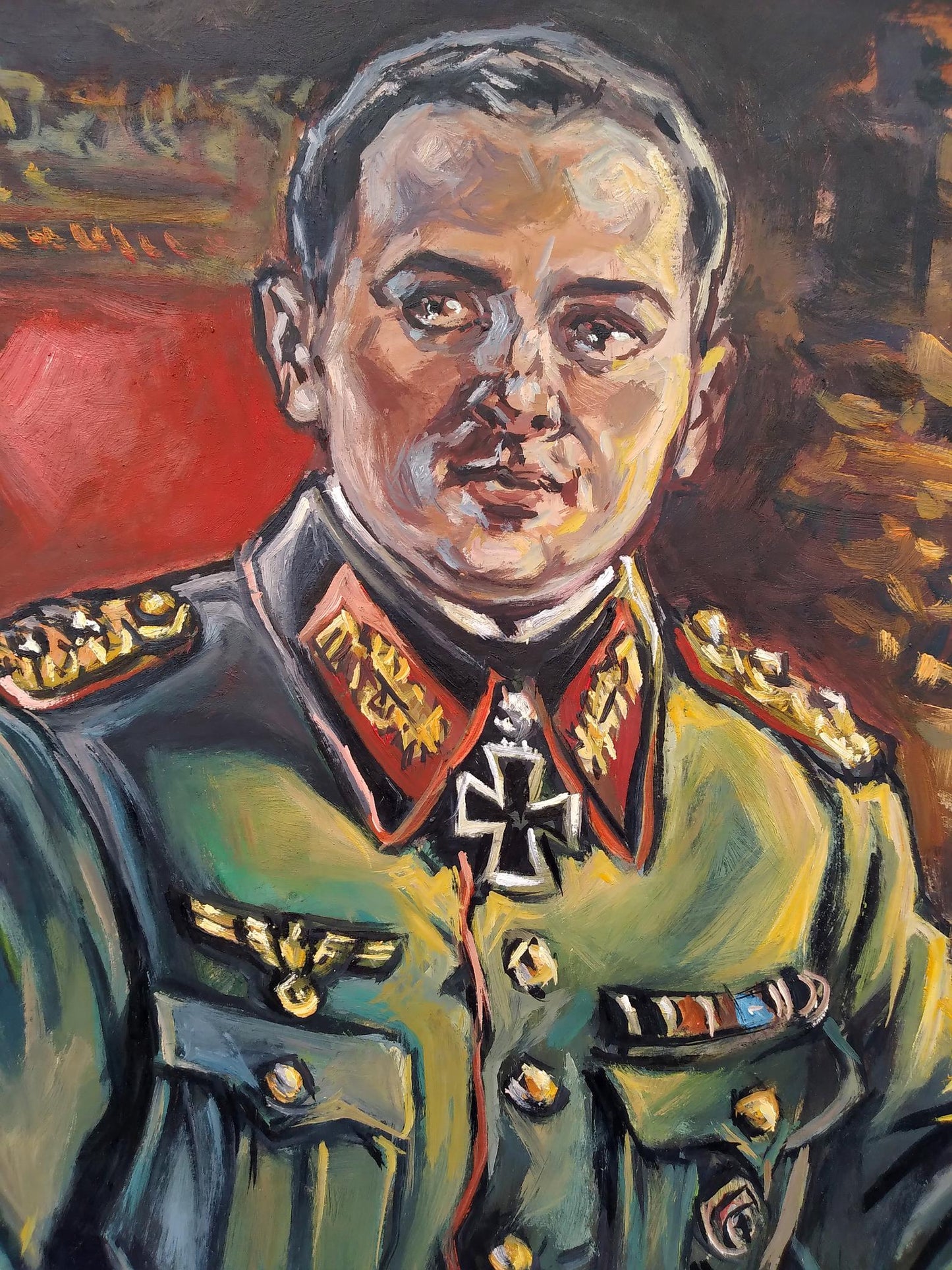 Social realism portrait of officer Alexander Arkadievich Litvinov in olive uniform