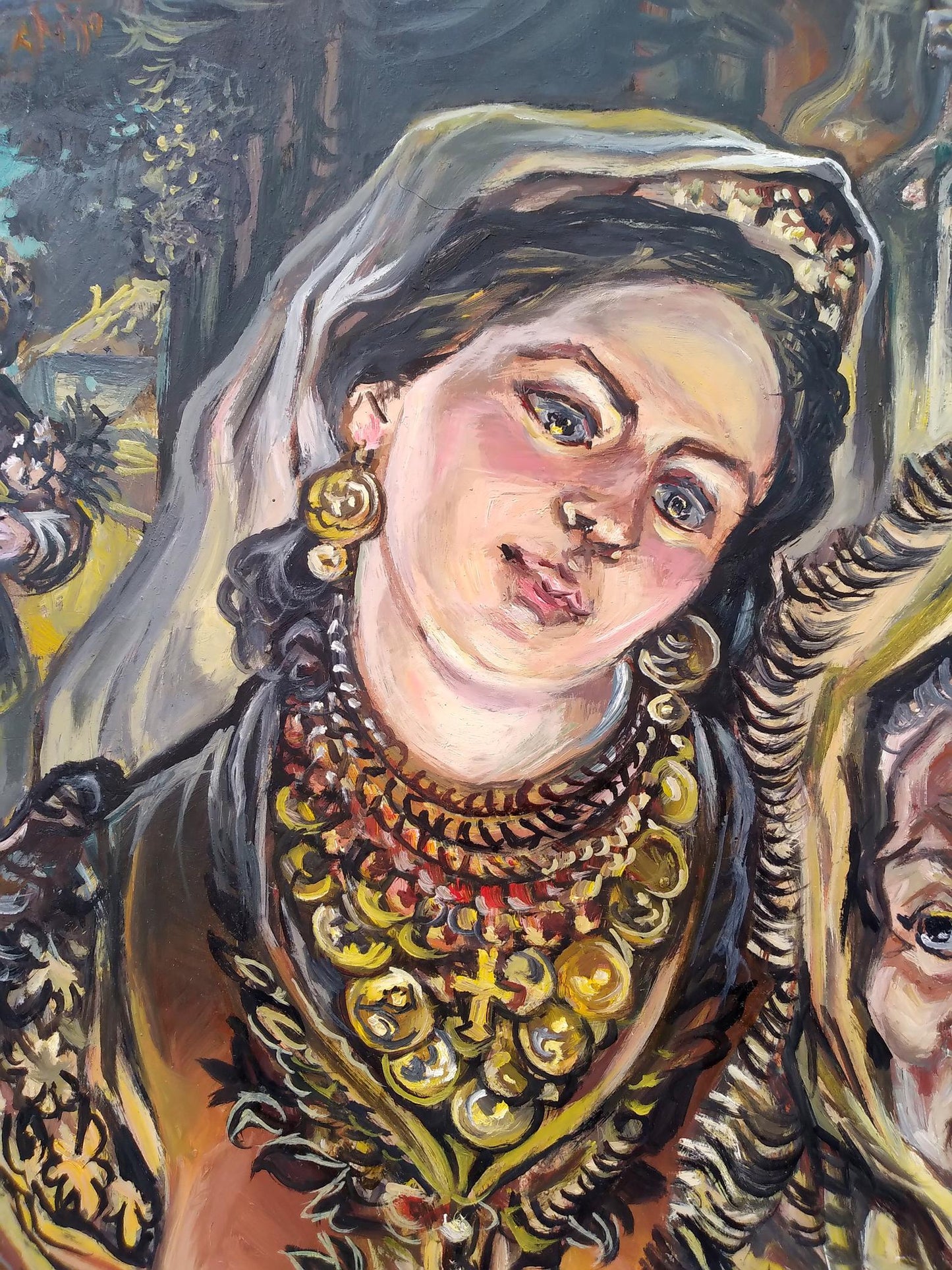 Oil painting of daughter and mom by Alexander Arkadievich Litvinov