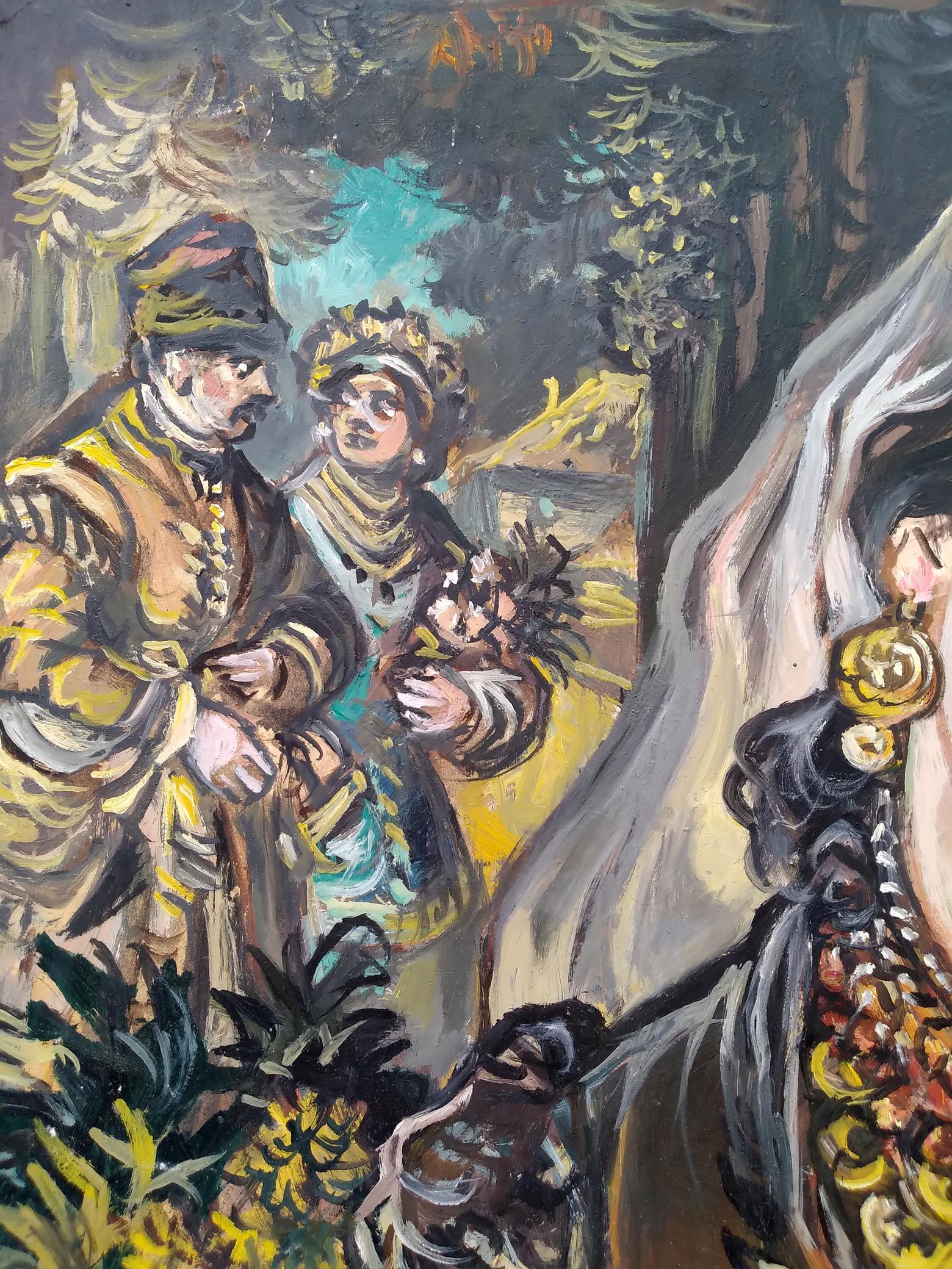 Oil painting of daughter and mom by Alexander Arkadievich Litvinov
