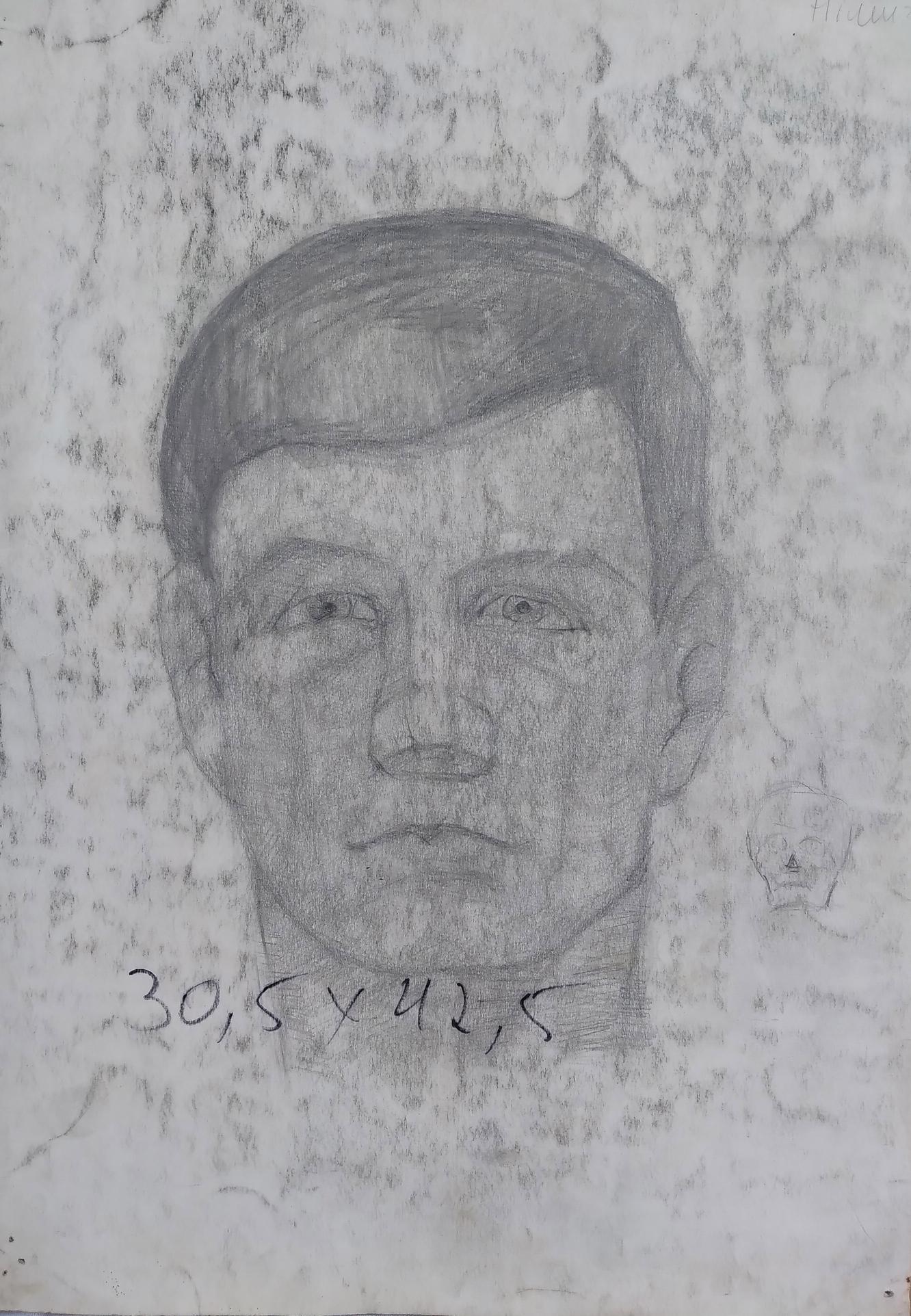 Detailed graphite sketch of mans face in social realism Red Army style