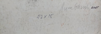 Back of Red Army watercolor painting by Litvinov Oleg Arkadyevich with handwritten signature and dimensions on textured paper