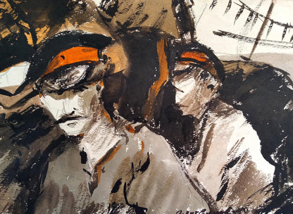 Social realism watercolor by Litvinov Oleg Arkad’yevich: two officers