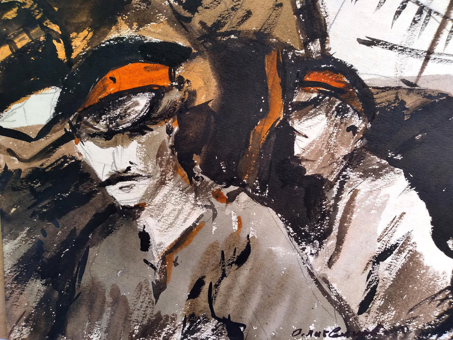 Social realism watercolor by Litvinov Oleg Arkad’yevich, two officers
