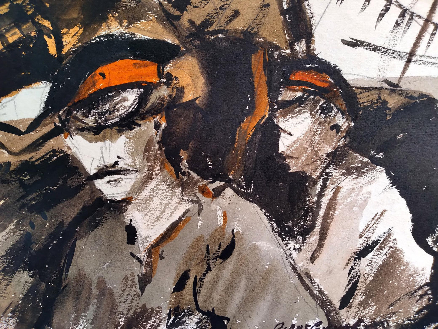 Social realism watercolor by Litvinov Oleg Arkad’yevich, two officers