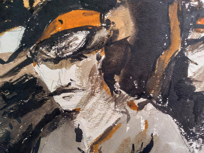 Social realism watercolor by Litvinov Oleg Arkad’yevich: bold man with orange headband