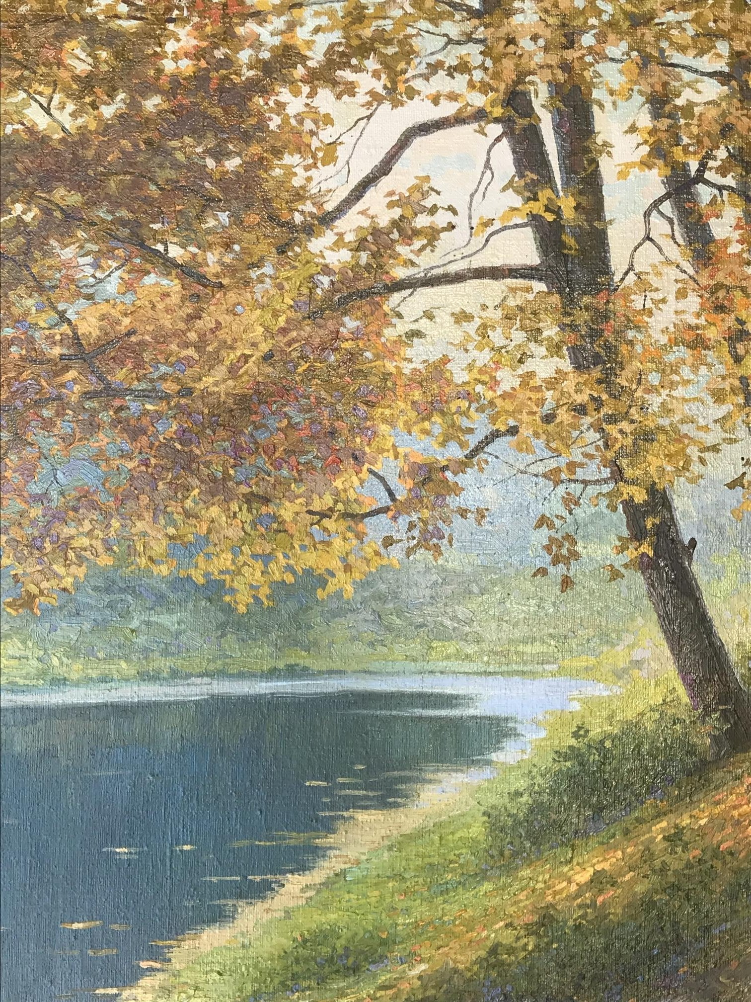Oil painting by Gerashchenko Volodymyr Fedorovich: autumn tree over calm river