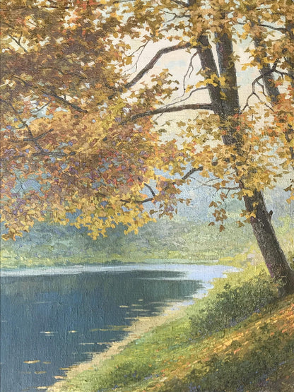 Oil painting by Gerashchenko Volodymyr Fedorovich: autumn tree over calm river