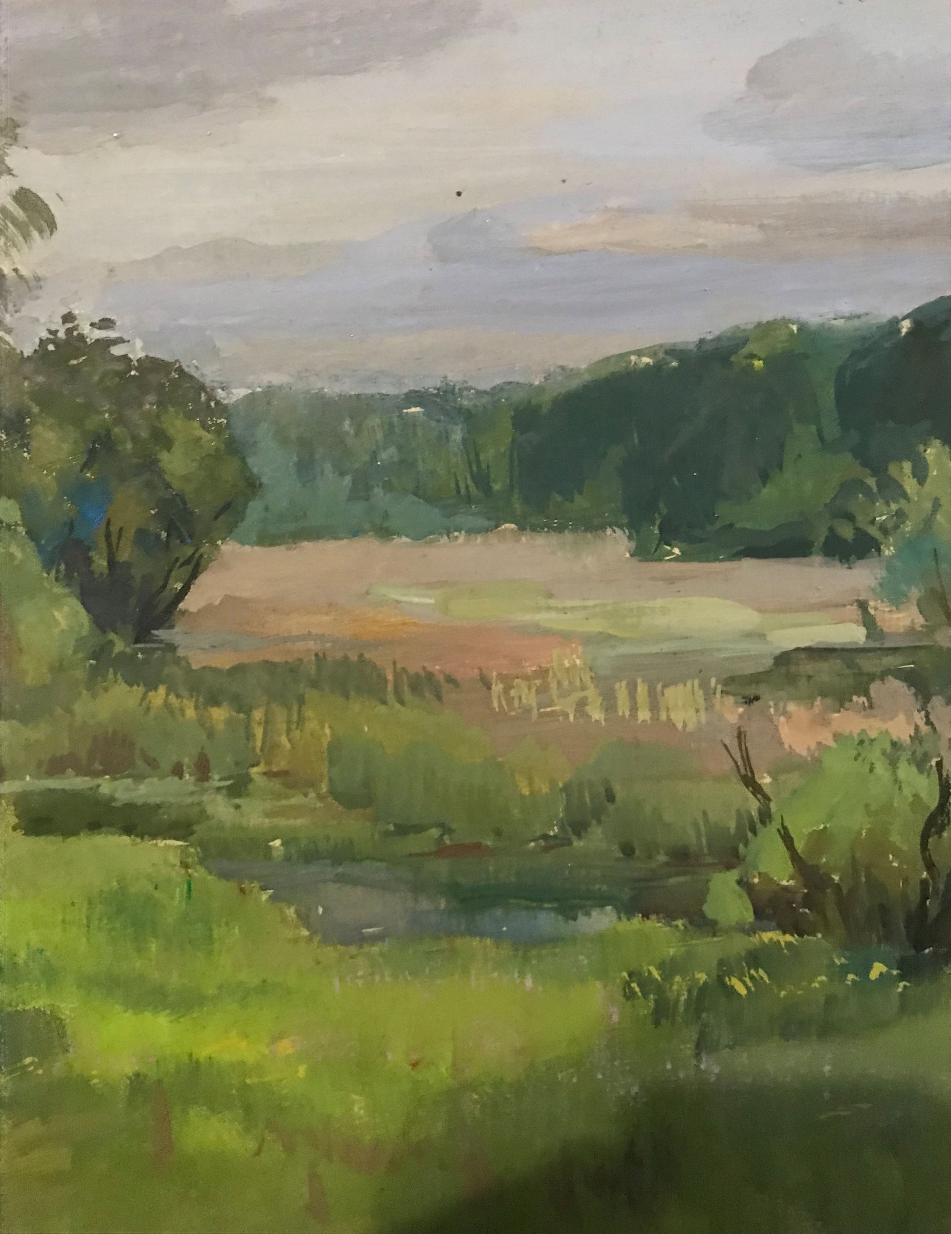 Tempera painting River Nature Landscape 
