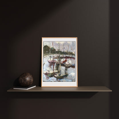 Framed oil painting Yacht Club by Tsyganok I.O. with harbor boats