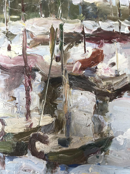 Impressionistic oil painting of Yacht Club by Tsyganok I.O