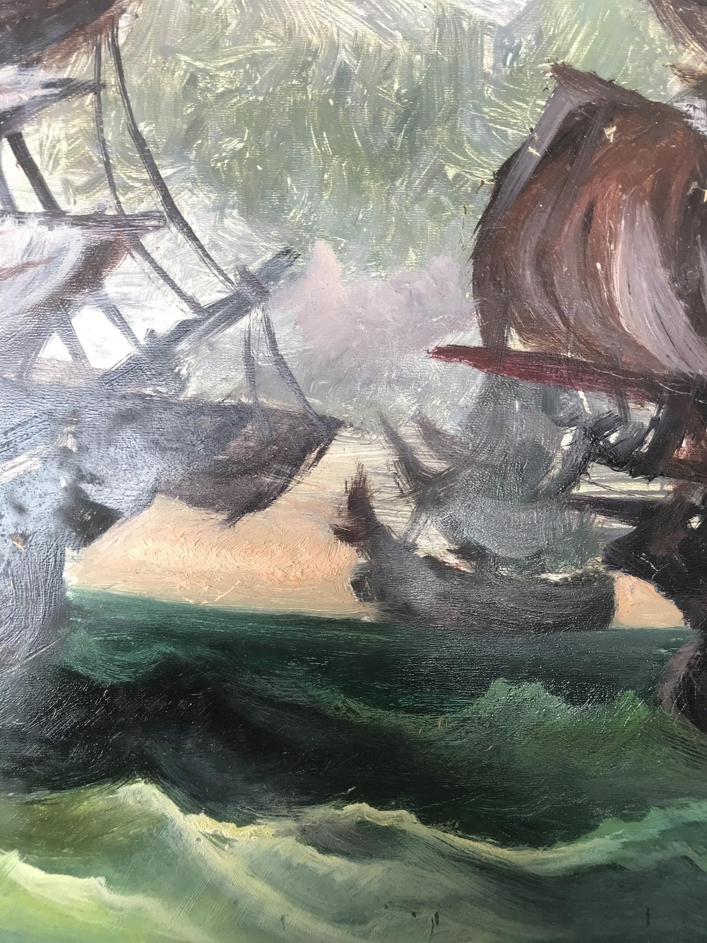 Oil painting of ships at sea by Alexander Arkadievich Litvinov