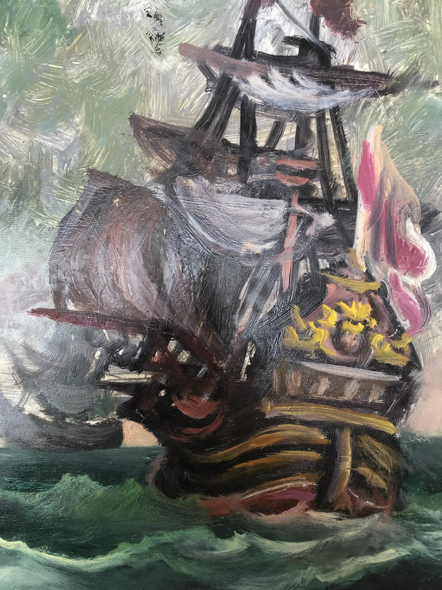 Oil painting of pirate ship at sea by Alexander Arkadievich Litvinov