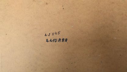 Back of Alexander Arkadievich Litvinov oil painting ships at sea with handwritten 28 x 45 zm10 rra label on aged paper