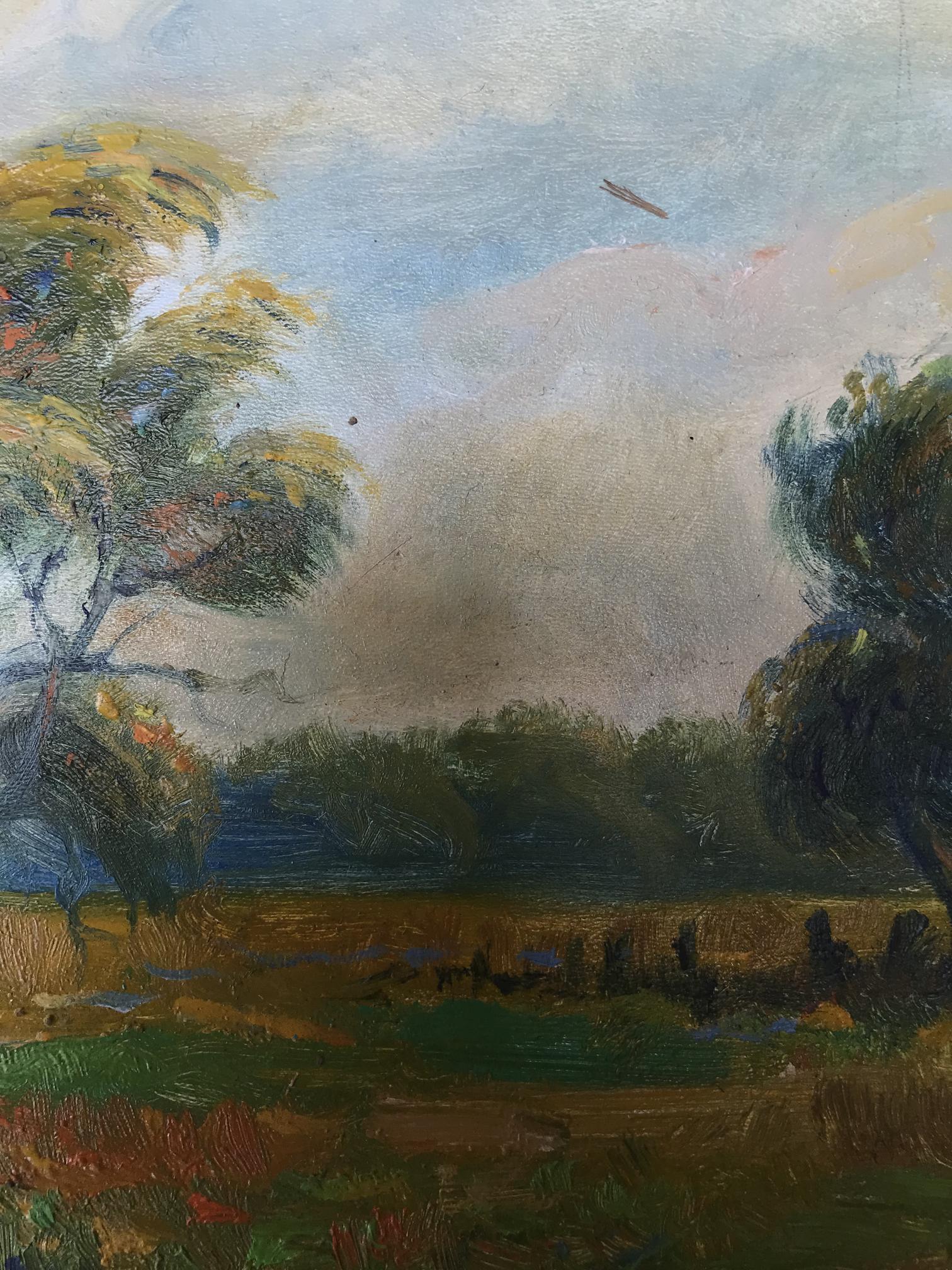 Oil painting Summer wind by Litvinov Oleg Arkad’yevich, autumn trees under cloudy sky