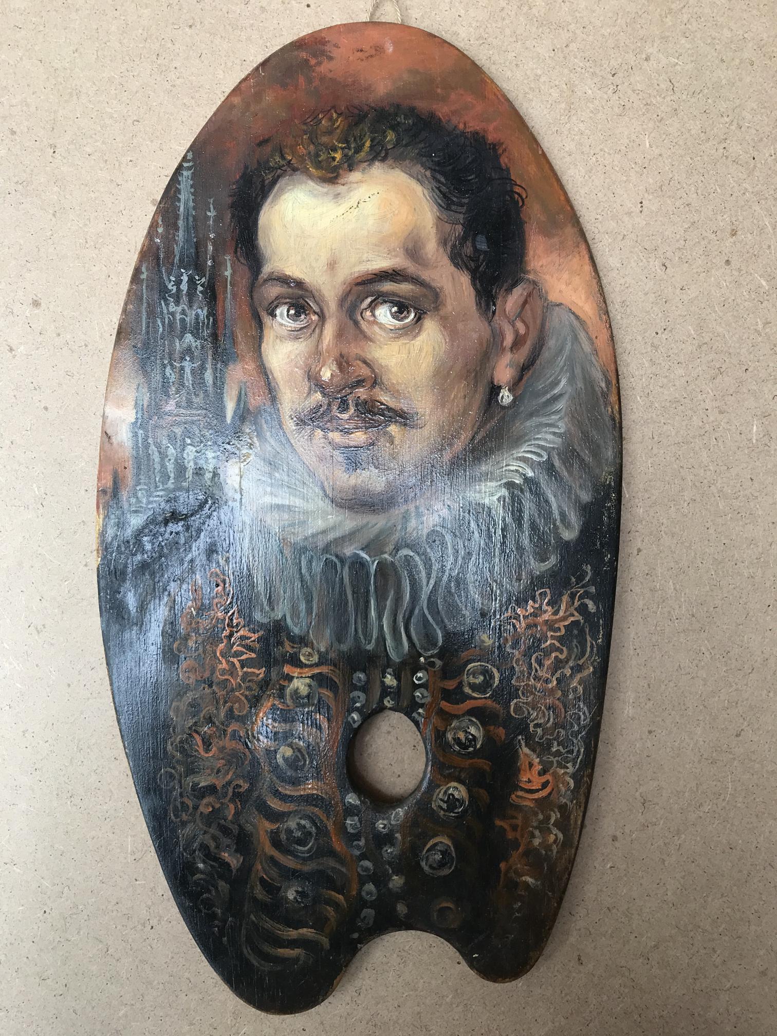 Oil painting portrait of Count Alexander Arkadievich Litvinov on oval wooden palette