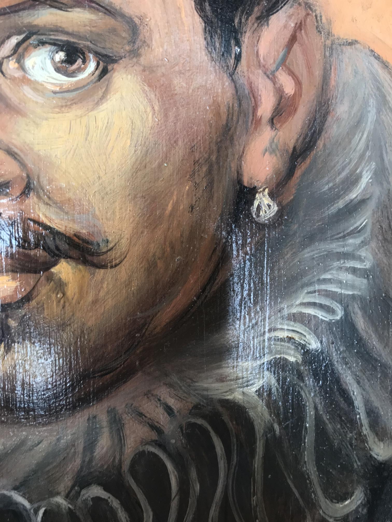 Silver faceted stud earring in Count Alexander Arkadievich Litvinov portrait