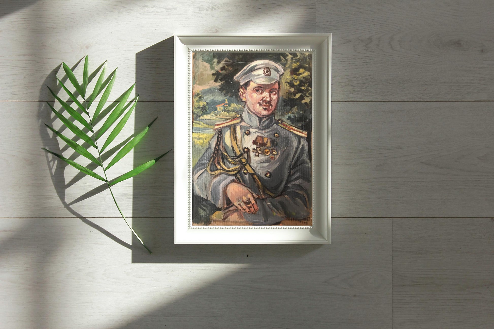 Oil painting portrait of officer Alexander Litvinov in silver medals uniform