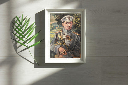 Oil painting portrait of officer Alexander Litvinov in silver medals uniform