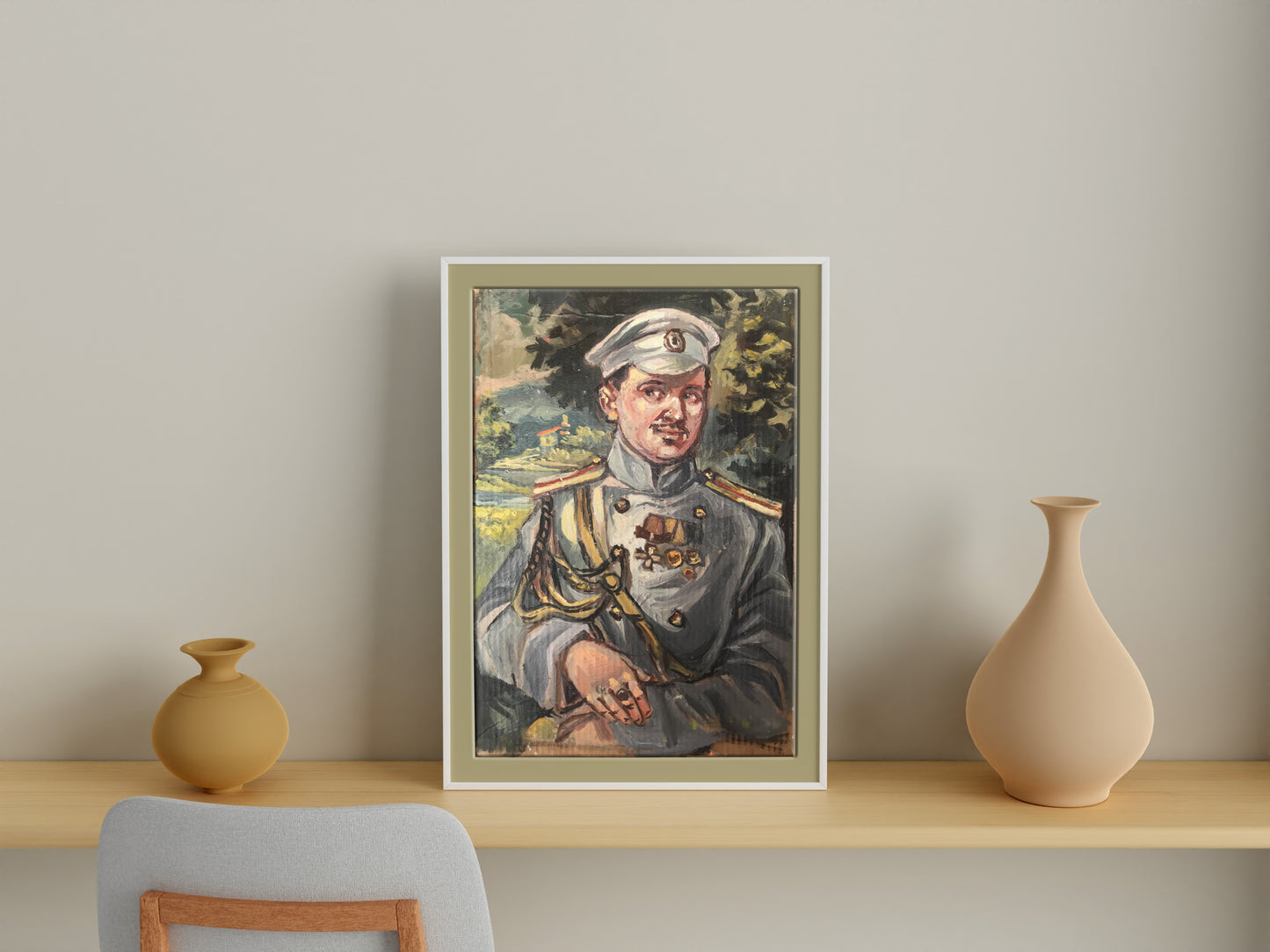 Oil painting portrait of officer Alexander Litvinov in uniform