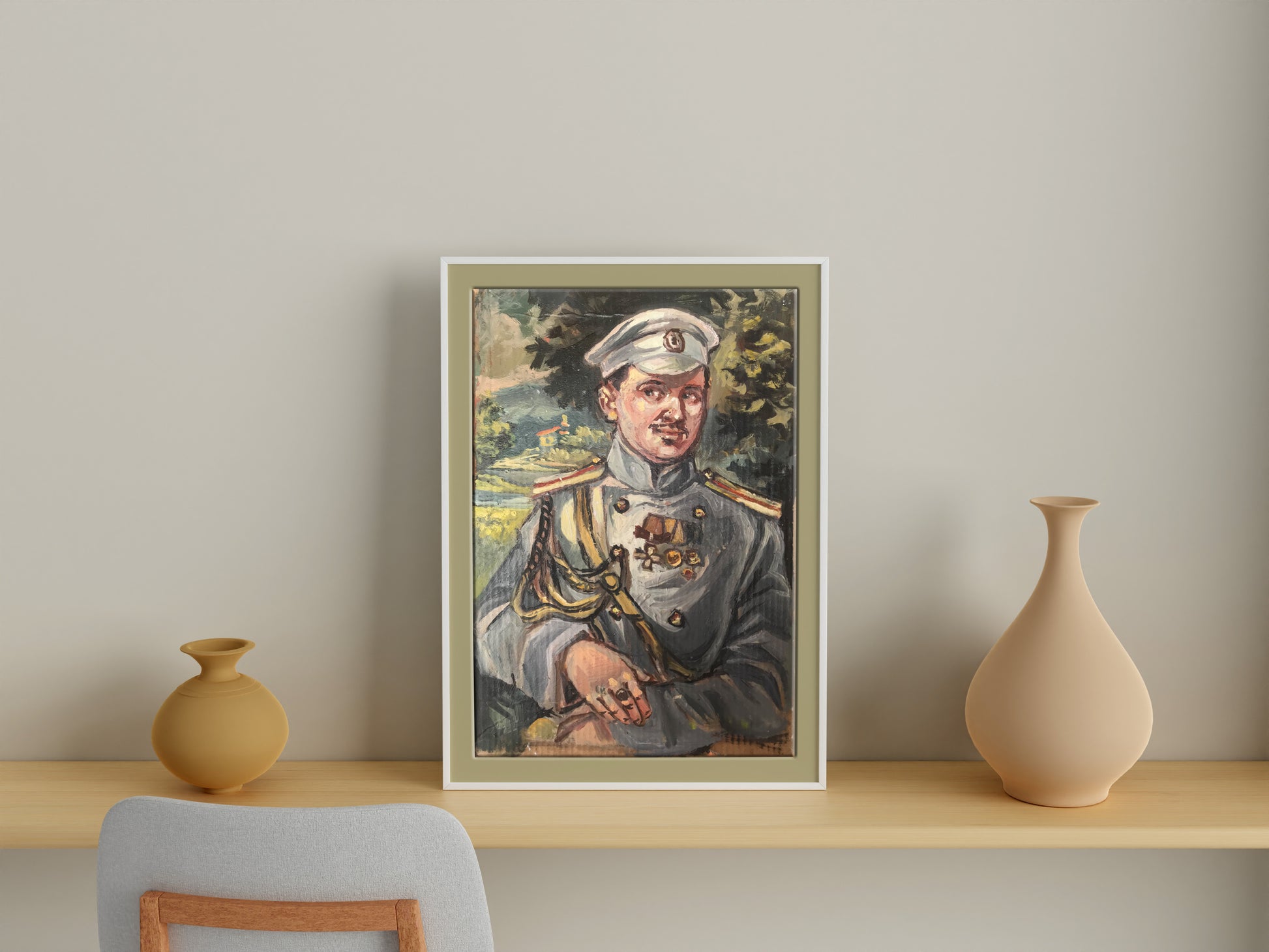 Oil painting portrait of officer Alexander Litvinov in uniform