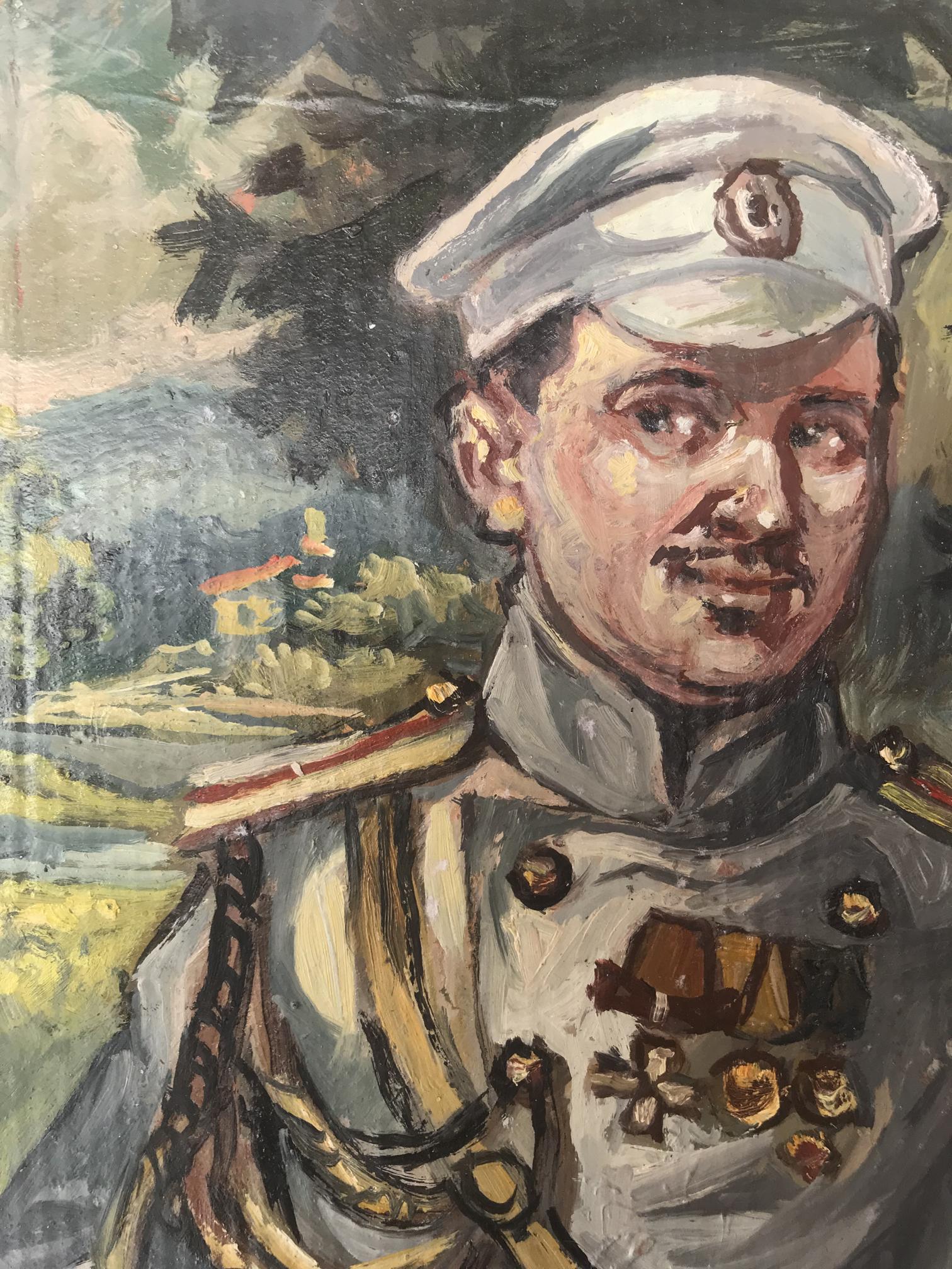 Oil painting portrait of officer Alexander Litvinov in naval uniform