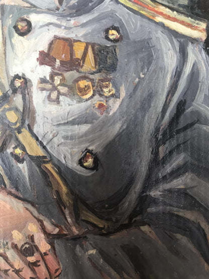 Oil painting portrait of officer Alexander Litvinov in abstract expressionist style