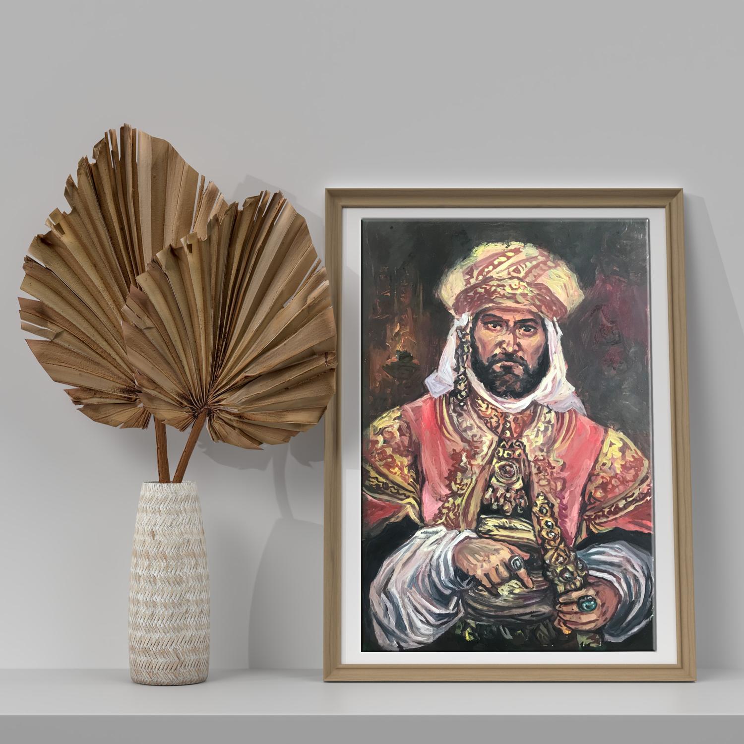 Framed oil painting of King portrait by Alexander Arkadievich Litvinov