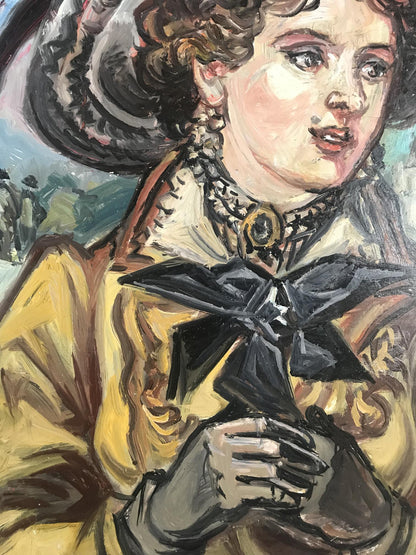 Oil painting of woman in yellow dress by Alexander Arkadievich Litvinov
