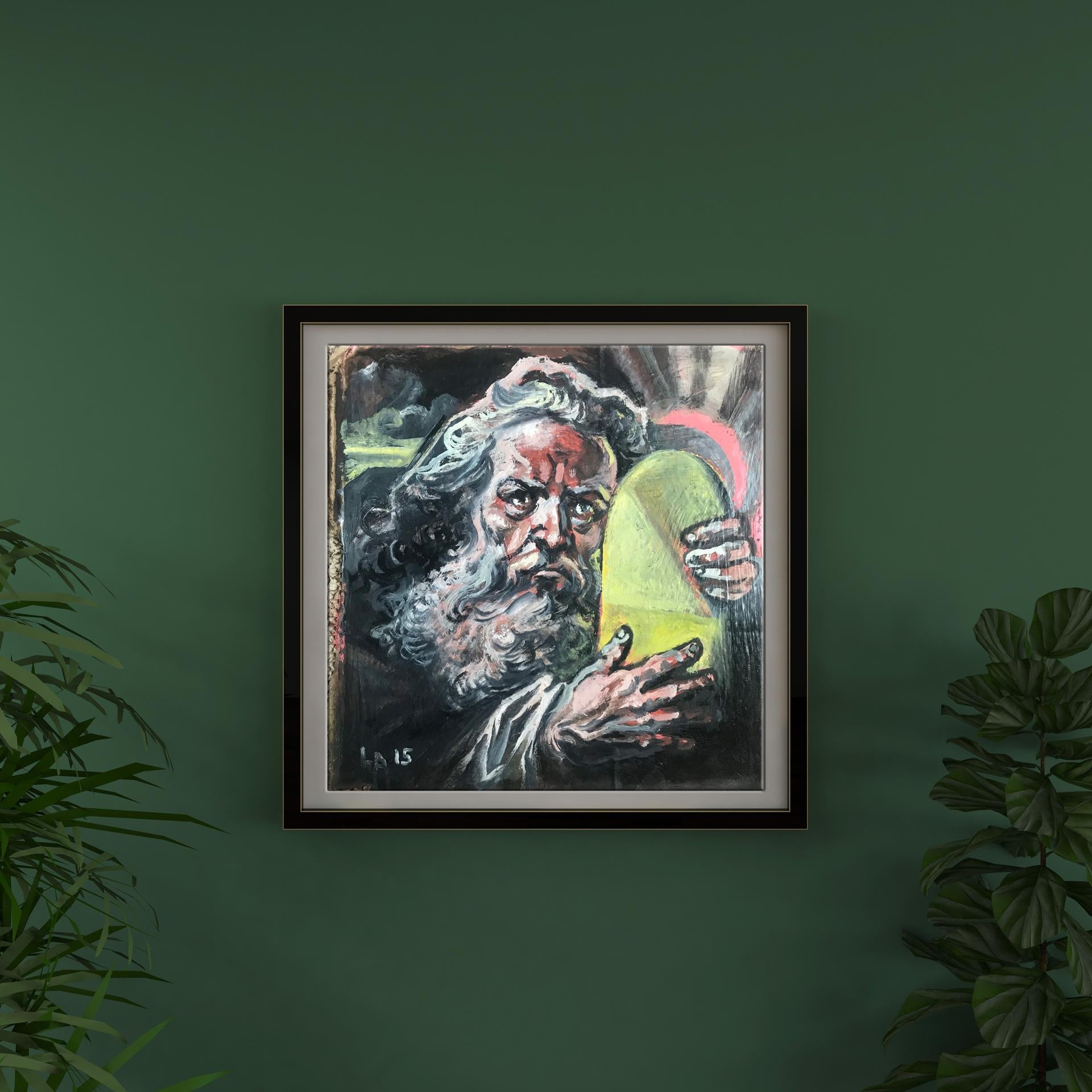 Framed oil painting portrait of Moses Alexander Litvinov holding egg