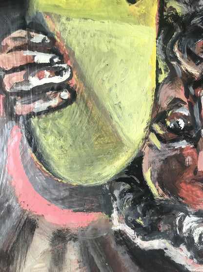 Oil painting portrait of Moses Alexander Litvinov in vibrant yellow, black, pink strokes