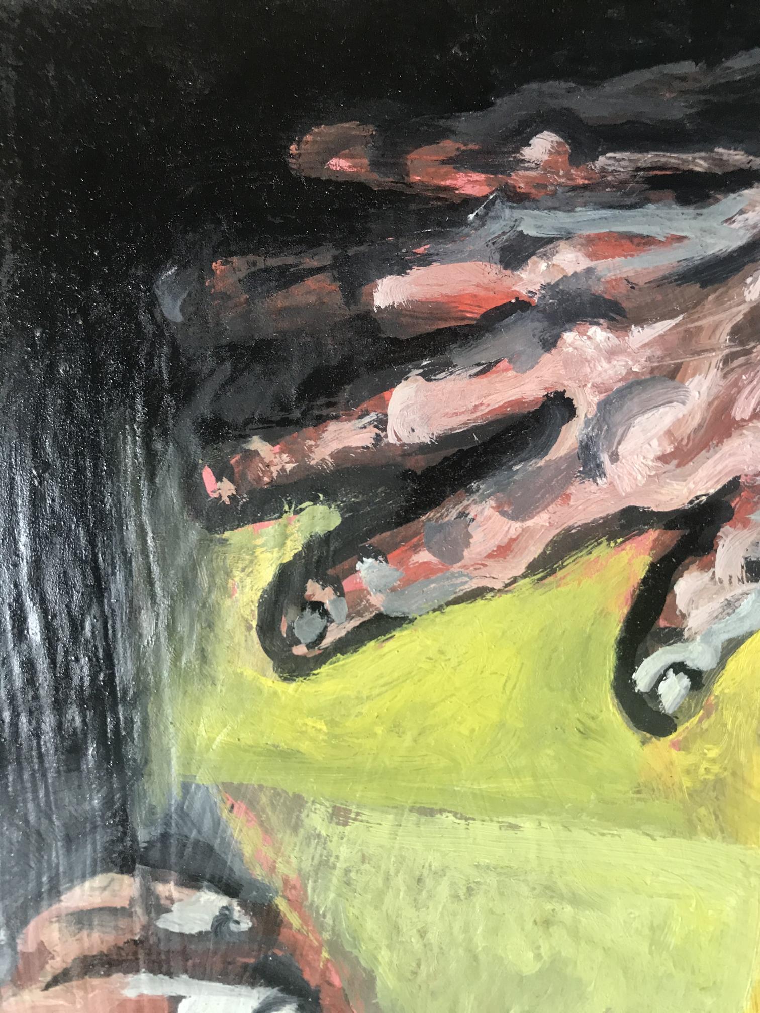 Abstract expressionist oil portrait of Moses Alexander Litvinov in black, pinkish-red, yellow