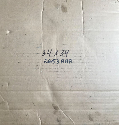 Back of oil painting portrait of Moses Alexander Litvinov on beige corrugated cardboard with handwritten measurements