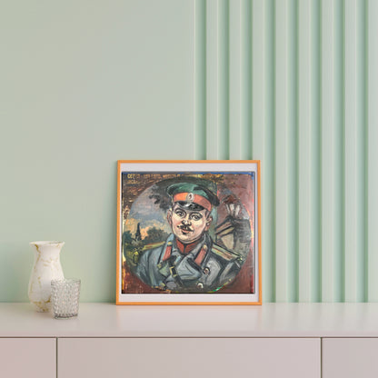 Oil painting of Soldiers emotions by Alexander Litvinov in orange frame