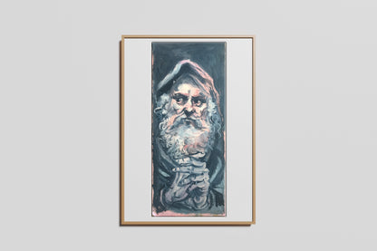 Oil painting portrait of bearded old man by Alexander Litvinov in wood frame