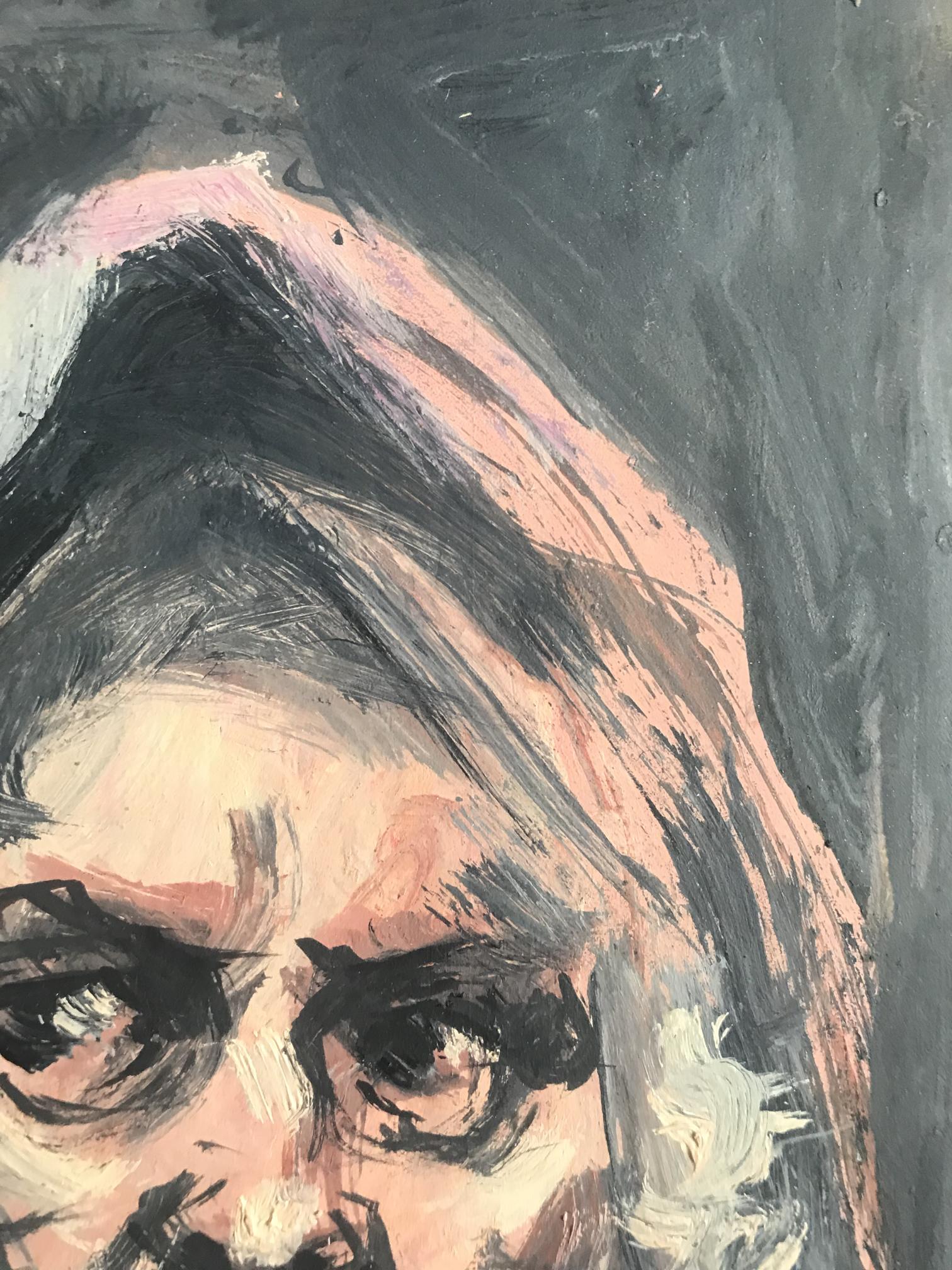 Oil painting portrait of old man Alexander Litvinov with glasses