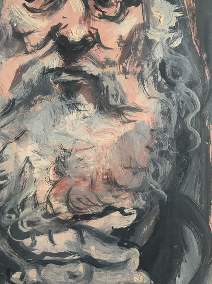 Oil painting portrait of old man Alexander Litvinov in abstract expressionist style