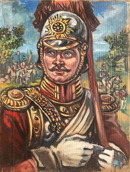 Oil painting portrait of legionnaire Alexander Arkadievich Litvinov in ornate red uniform