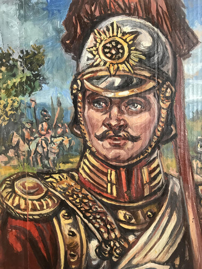 Oil painting portrait of Legionnaire Alexander Arkadievich Litvinov in ornate armor