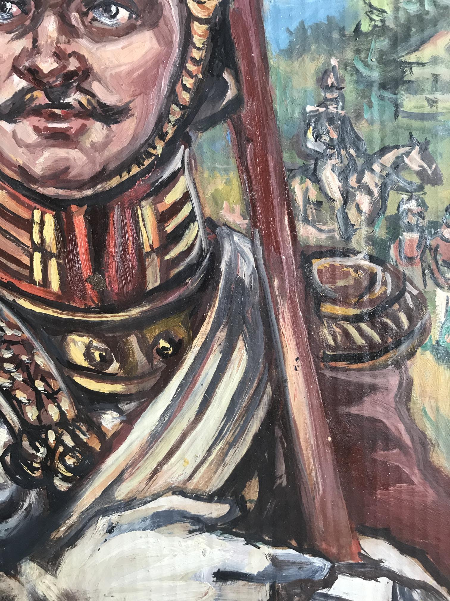 Oil painting portrait of legionnaire Alexander Arkadievich Litvinov in ornate striped armor